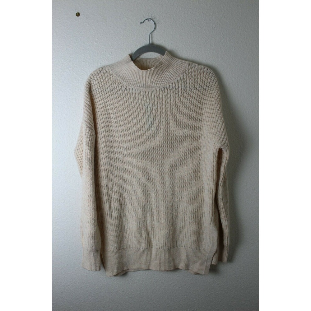 Abound Women's Size‎ XS Side Slit Ribbed Mock Neck Pullover Sweater Off White